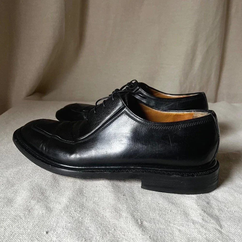 A. Testoni Black Leather Apron Toe Oxford Dress Shoes‎ Sz 10M Italy